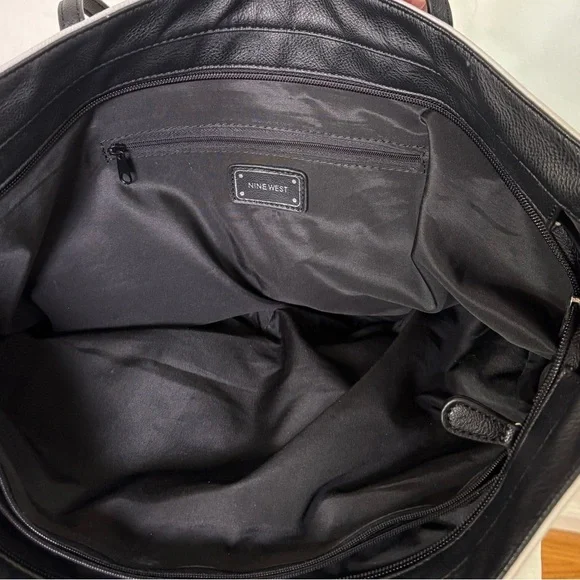 NINE WEST Vintage 90s Y2K faux leather light grey minimalist neutral tote bag - Picture 15 of 16